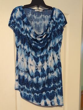 Revolution Blue Tie-Dye Cowl Neck Top
